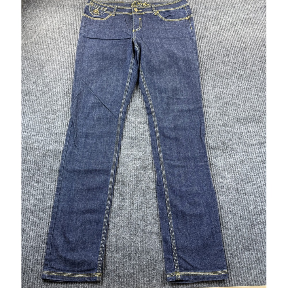Dereon Jeans Juniors 11/12 Blue Dark Wash Straight Slim Stretch Studded 34x33